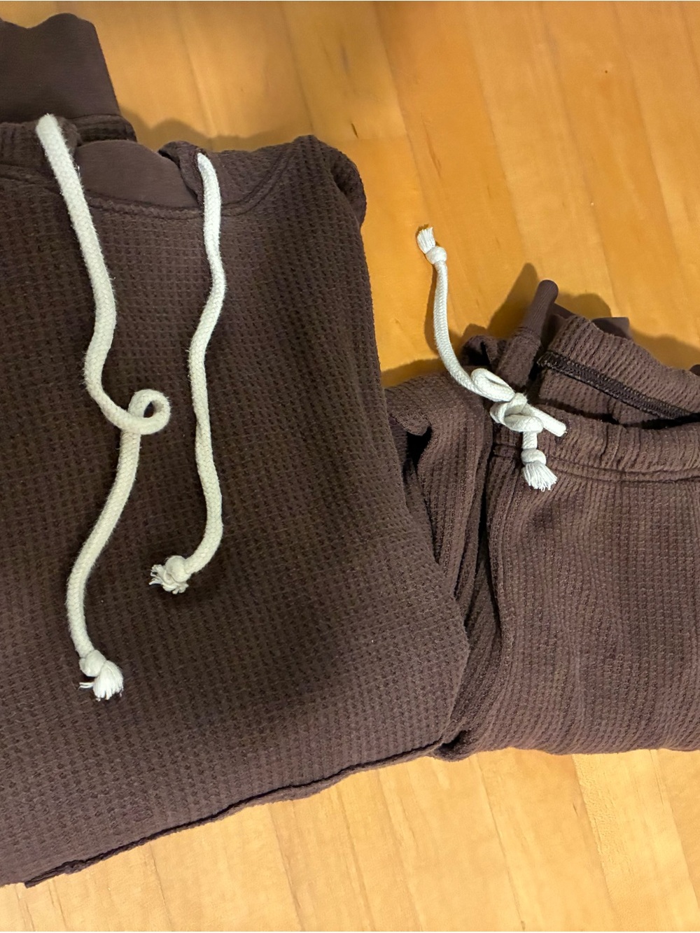 Waffle Knit Hoodie Matching Set in Brown